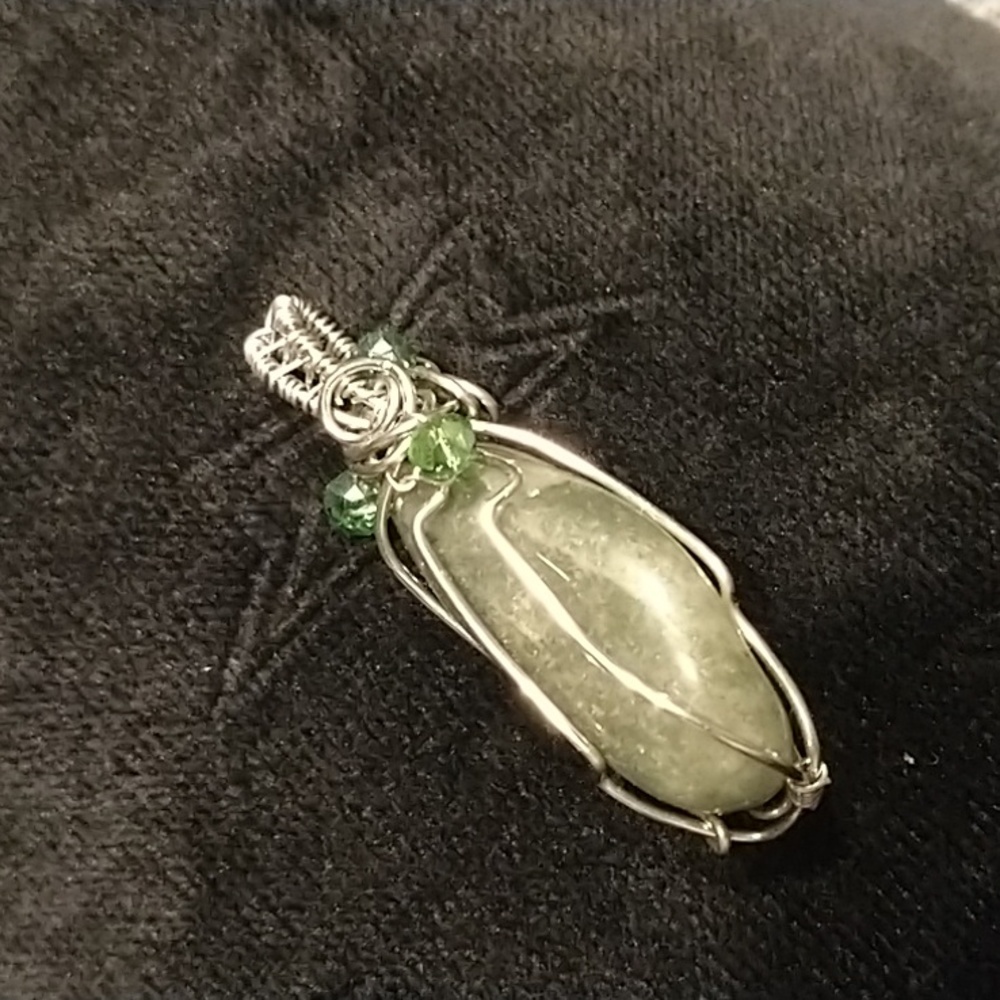 Wire Wrapped Green Agate Stone Pendant